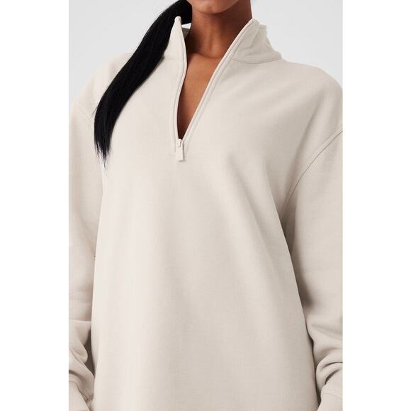 Alo UNISEX Renown Heavyweight 1/4 Zip Pullover Sweatshirt Color: Bone Sz: S - Picture 5 of 16